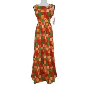 Vintage NWT 1970s Boho Maxi Dress By Cirette Size XS Patchwork Print